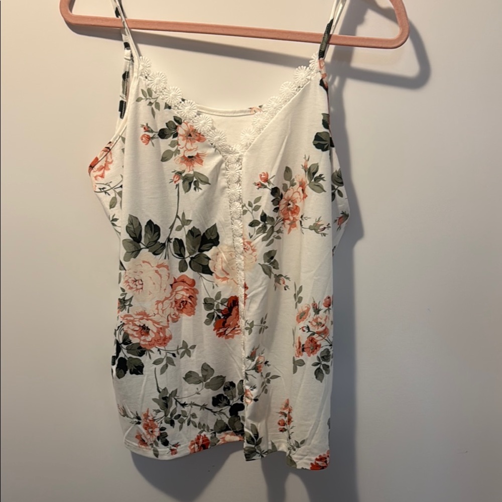 Floral Lace Trim Camisole Top